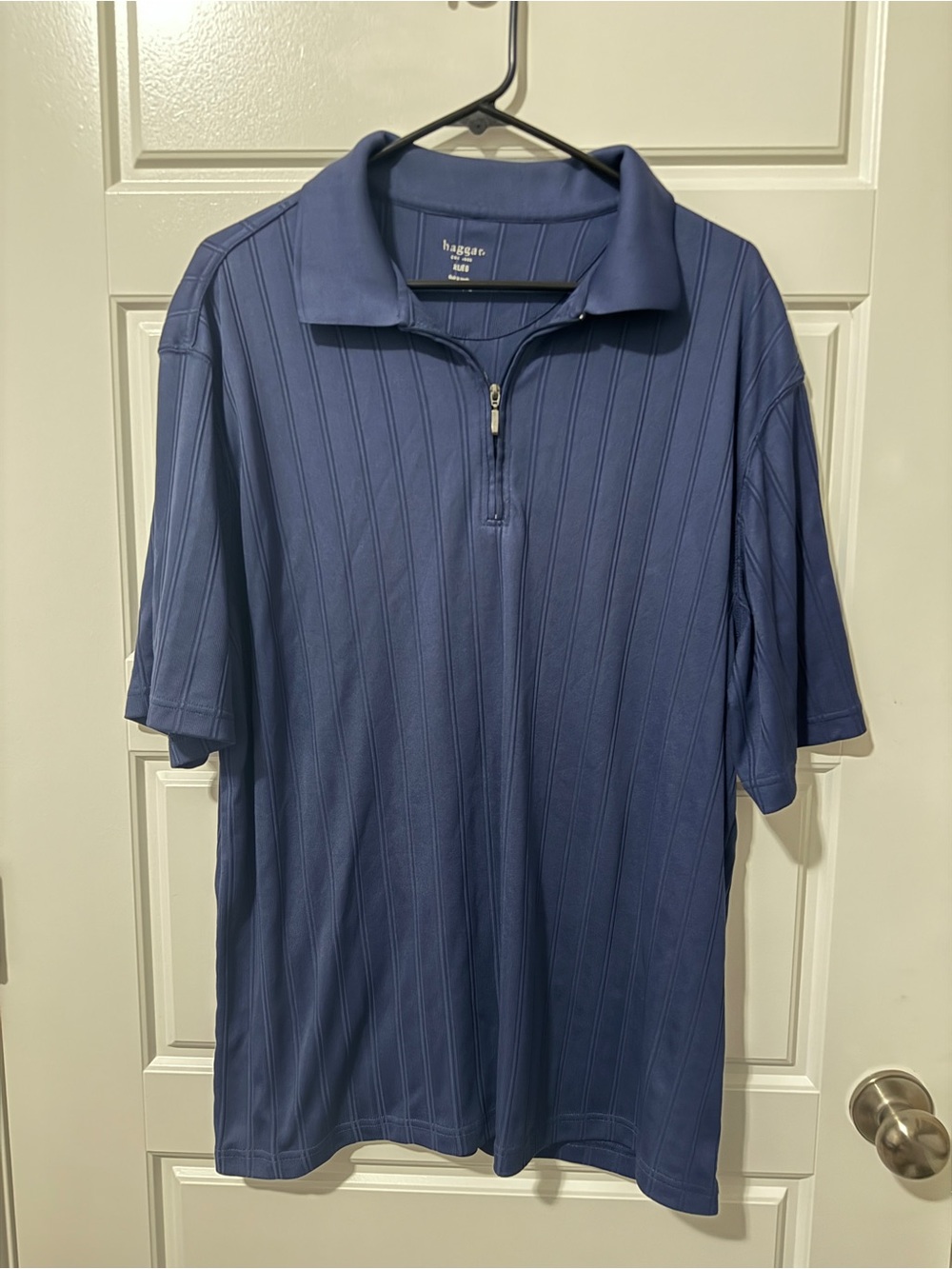 Haggar Men's Blue Short-Sleeve Zip Polo